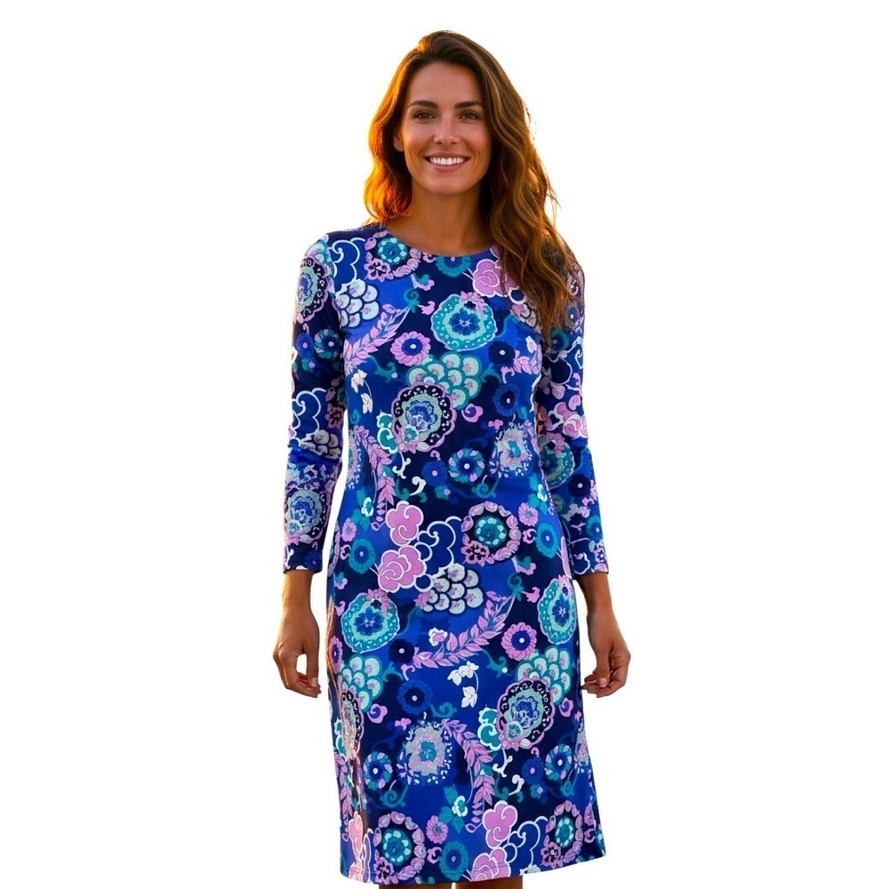TALBOTS Women’s Blue and Pink Paisley Patterned Dress Size P 70s psychedelic fun
